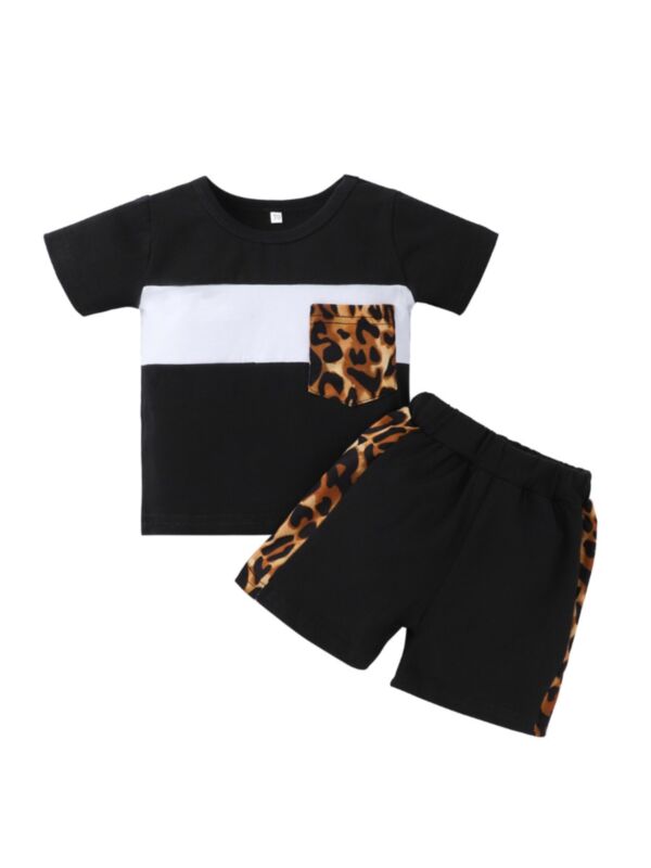 2-Piece Summer Baby Colorblock Leopard Set In Black