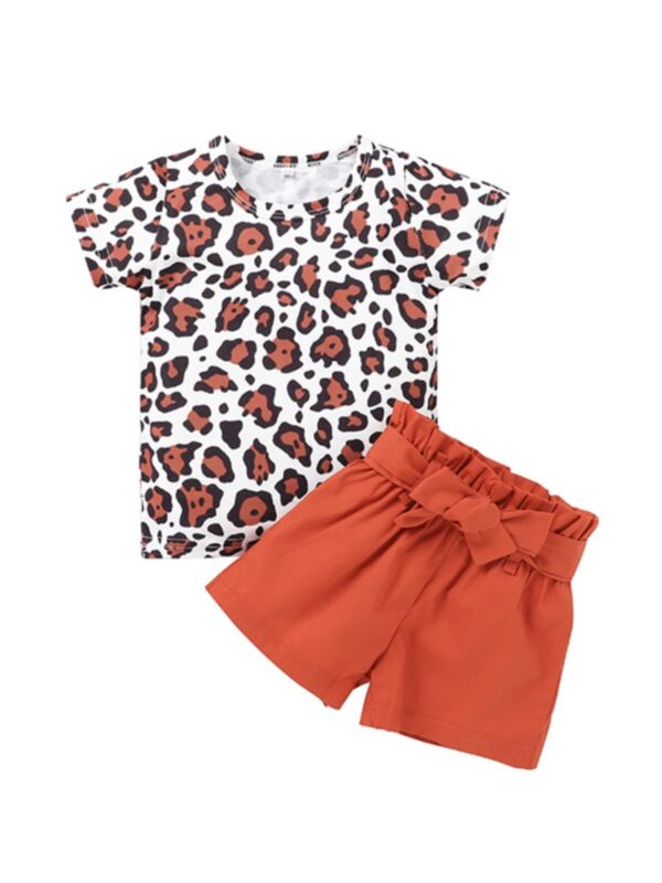 2-Piece Infant Baby Toddler Girl Leopard Top And Belted Shorts Set