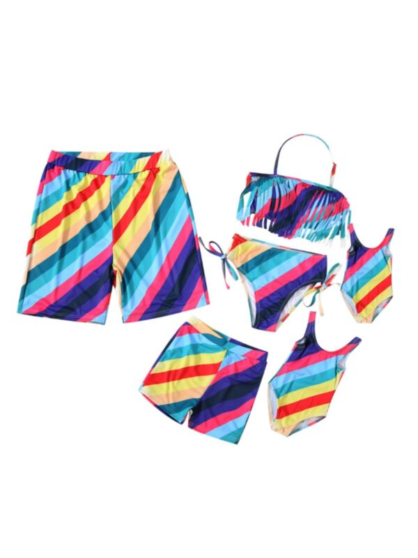 Family Matching Rainbow Striped Swimwear