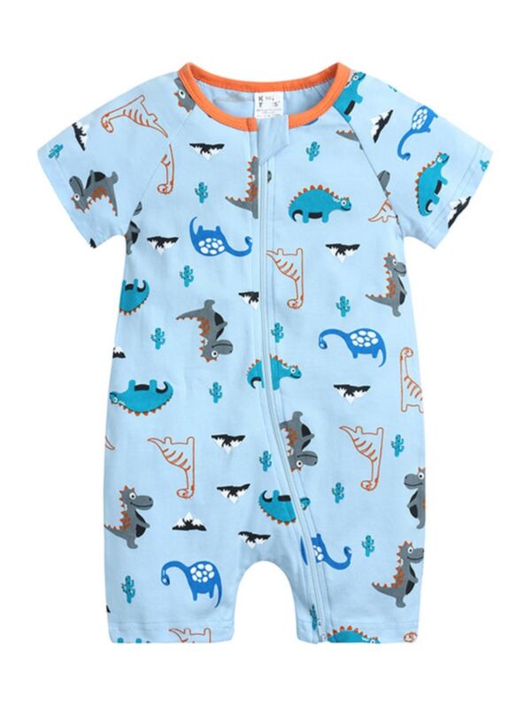 Baby Animal Printed Zipper Romper