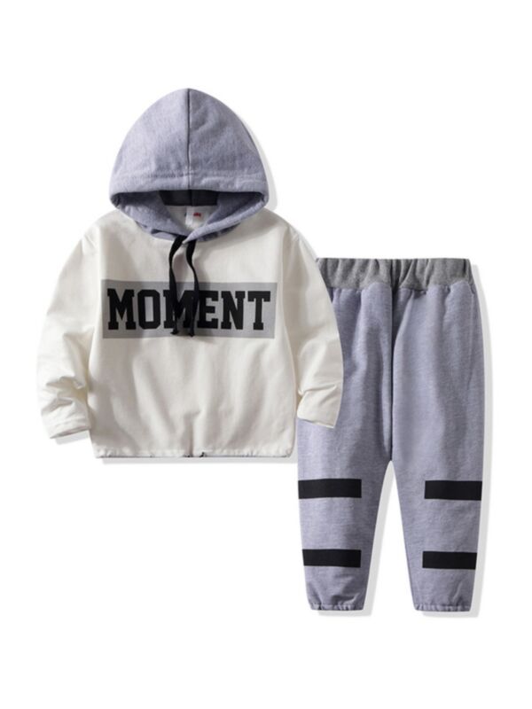 2 PCS Kid Boy Moment Hooded Sweatshirt And Pants Set