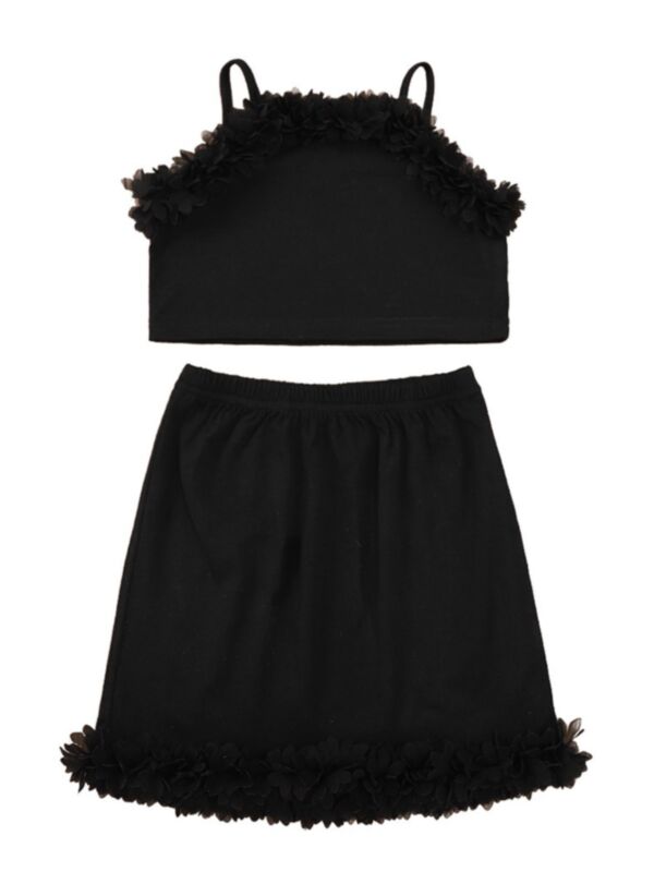 Kid Girl Cami Top And Skirt Set In Black 