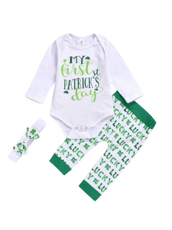 3 Pieces Baby My First St Patricks Day Letter Print Set 