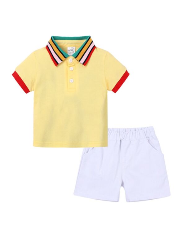 2 Pieces Baby Boy Stripe Polo Shirt & Shorts Set