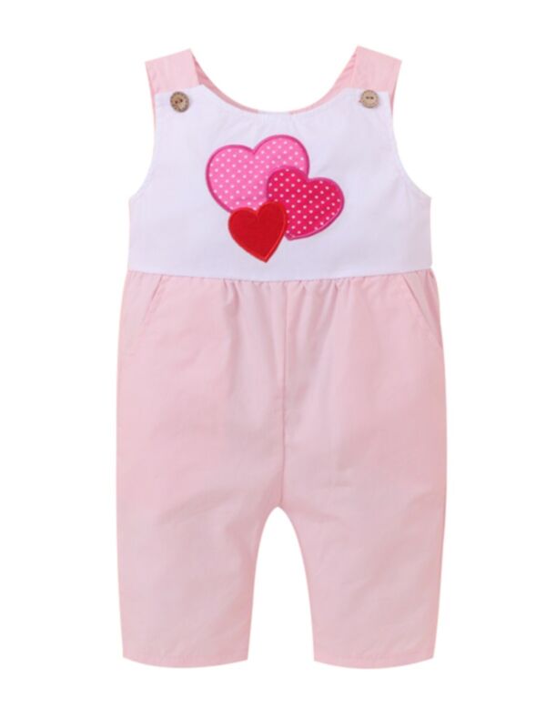 Infant Embroidery Love Heart Colorblock Tank Jumpsuit