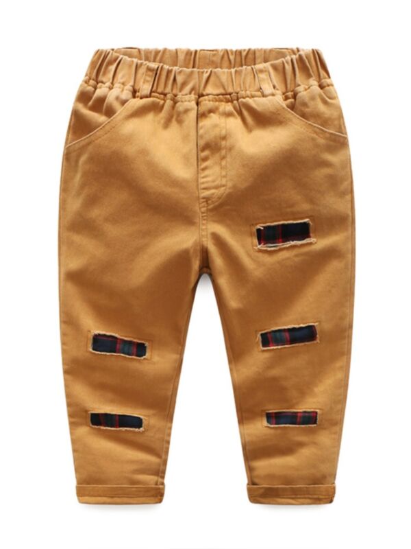 Kid Boy Check Ripped Trousers