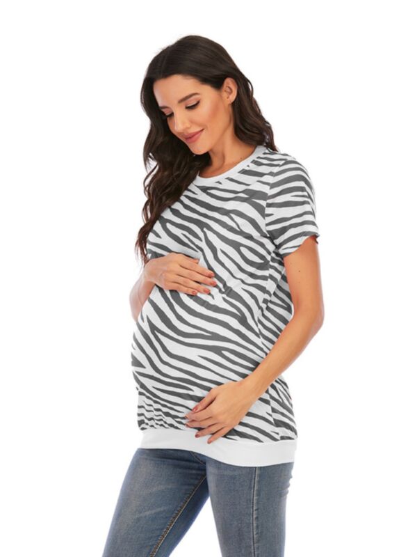 Zebra Print Crew Neck Maternity Top