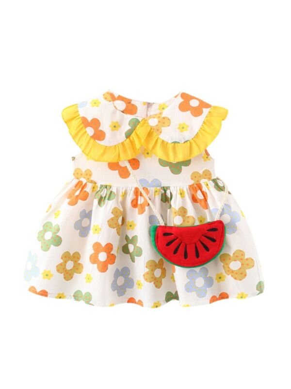 2 Pieces Baby Toddler Girl Flower Dress With Watermelon Bag