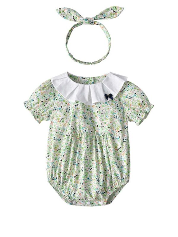 2 Pieces Infant Girl Doll Collar Ditsy Floral Bodysuit And Headband