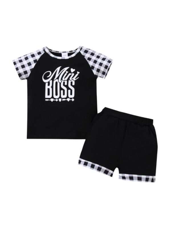 2-Piece Kid Mini Boss Checked Set  T-Shirt With Shorts