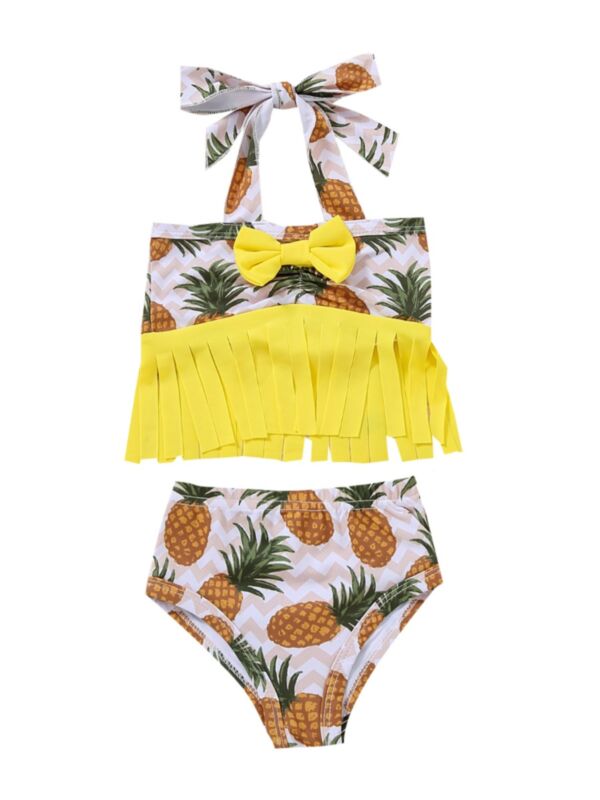 2 Pieces Baby Girl Swimwear Set Tassels Hem Halter Neck Top & Shorts 