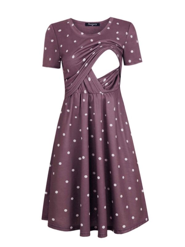 Maternity Polka Dots Short Sleeve Dress