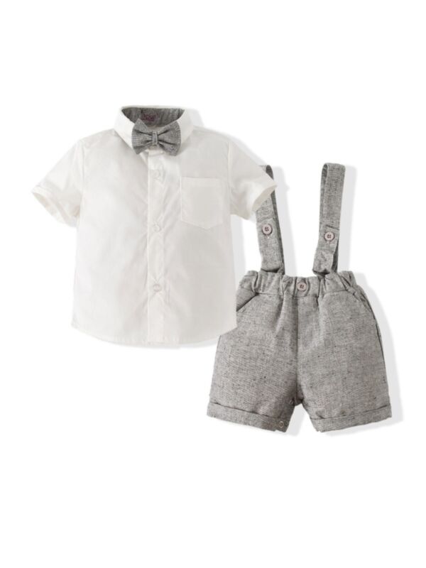 2 Pieces Baby Formal Set Bowtie Shirt & Suspender Shorts