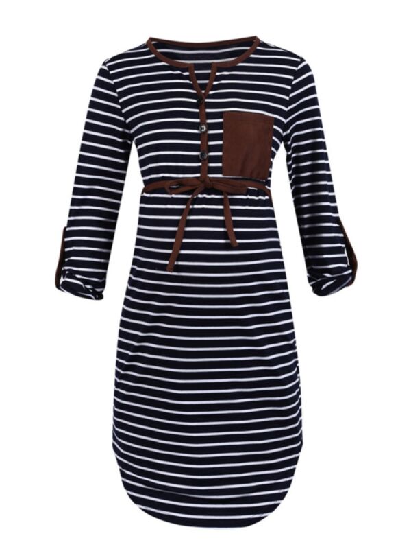 Maternity Stripe Dress With Belted