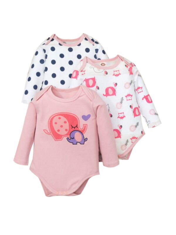 3 Pack Infant Girl Polka Dots Animal Print Bodysuits