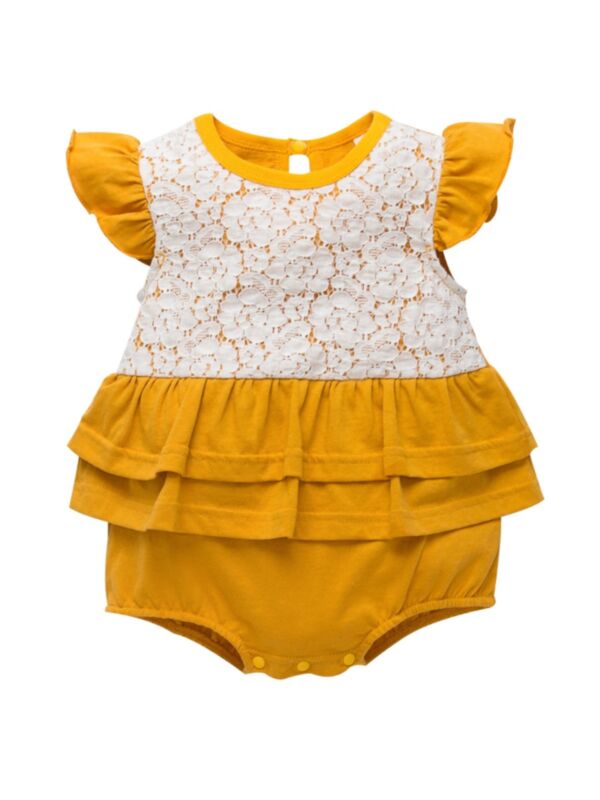 Baby Girl Flutter Sleeve Lace Peplum Bodysuit