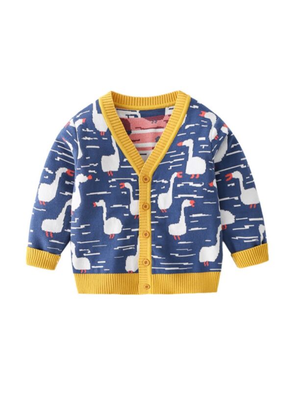 Kid Cartoon Goose Knit Cardigan