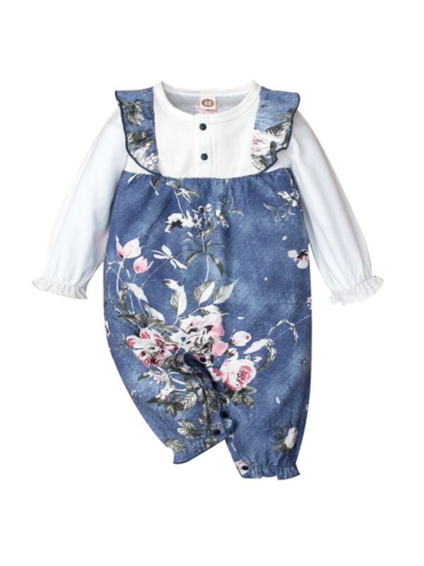 Fake Two Piece Baby Girl Floral Print Jumpsuit