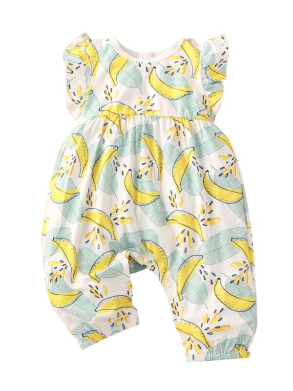 Baby Flared Sleeve Banana Print Jumpsuit