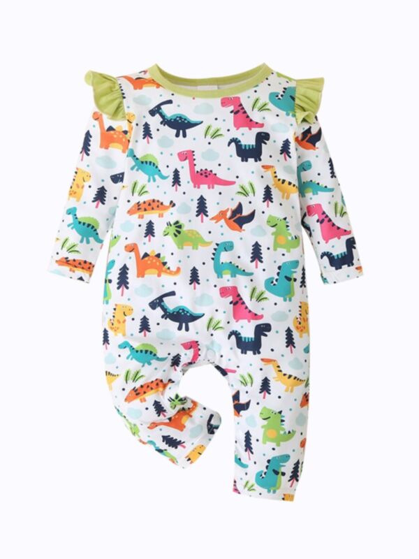 Baby Girl Polka Dots Dinosaur Print Jumpsuit