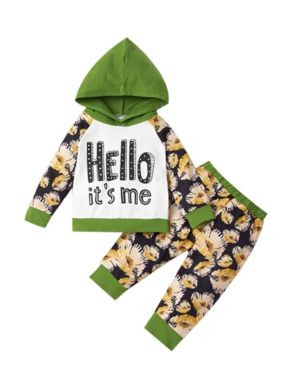 2 Pieces Baby Boy Hello It's Me Hooded Top & Print Trousers Set