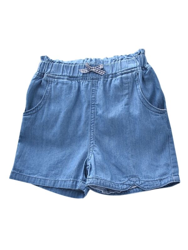 6-Pack Kid Girl Plaid Bow Trim Denim Shorts