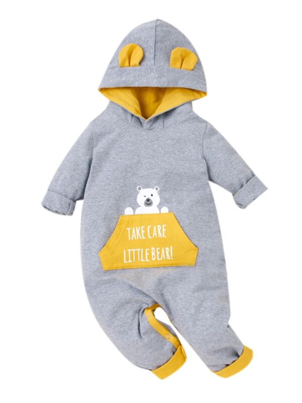 Take Care Little Bear Infant Boy  Hooded Jumpsuit