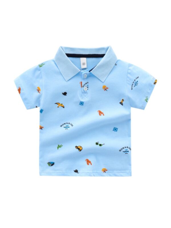 Boy Sailboat & Animal Print Polo Shirt
