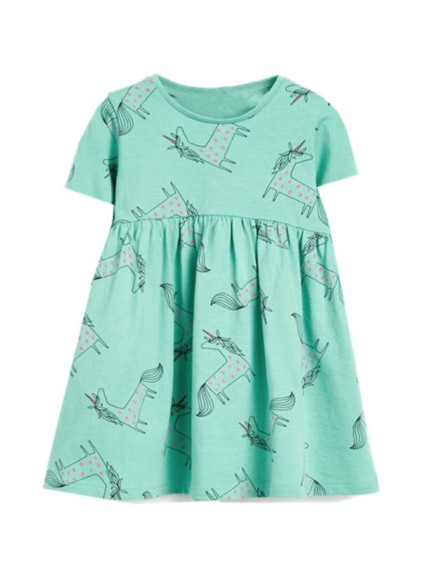 Summer Kid Girl Unicorn Print Dress