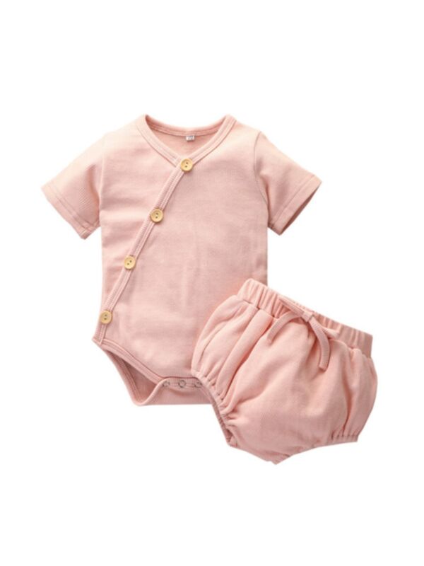 2 Pieces Baby Solid Color Set Buttoned Bodysuit & Shorts