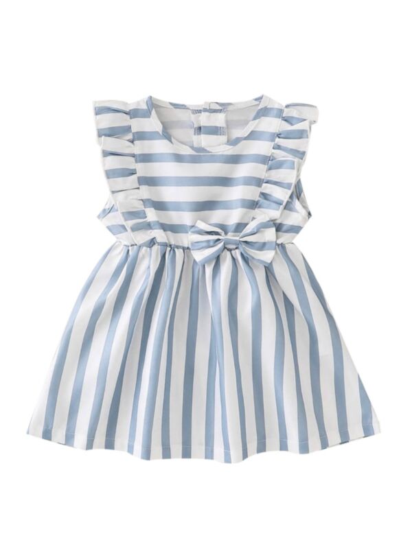 Baby Girl Stripe Bowknot Ruffle Trim Dress