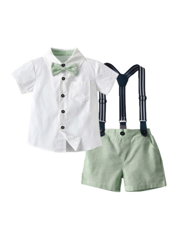 2 Pieces Gentleman Boy Bowtie Shirt & Suspender Shorts Set