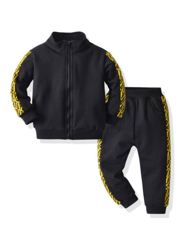 2 Pieces Kid Boy Graphic Tracksuit Set Top With Pants