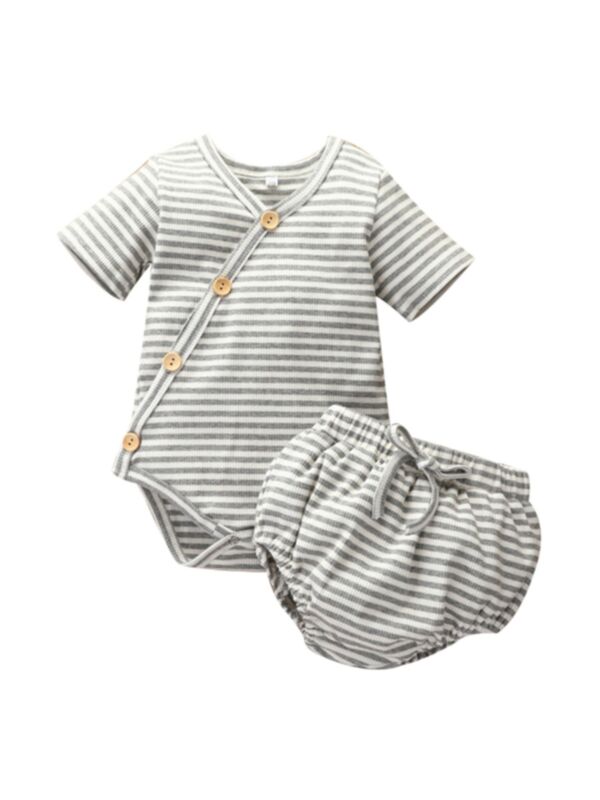 2 PCS Baby Girl Bodysuit With Shorts Stripe Set