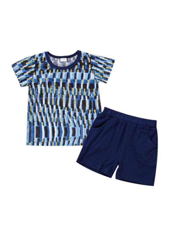 2 Pieces Kid Boy Printed Top And Shorts Set