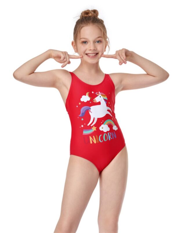  Kid Girl Unicorn Rainbow One Piece Swimsuit 
