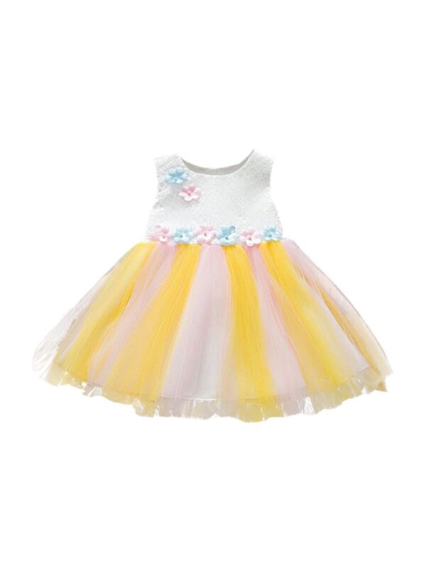 Little Girl Flower Trim Mesh Tank Dress