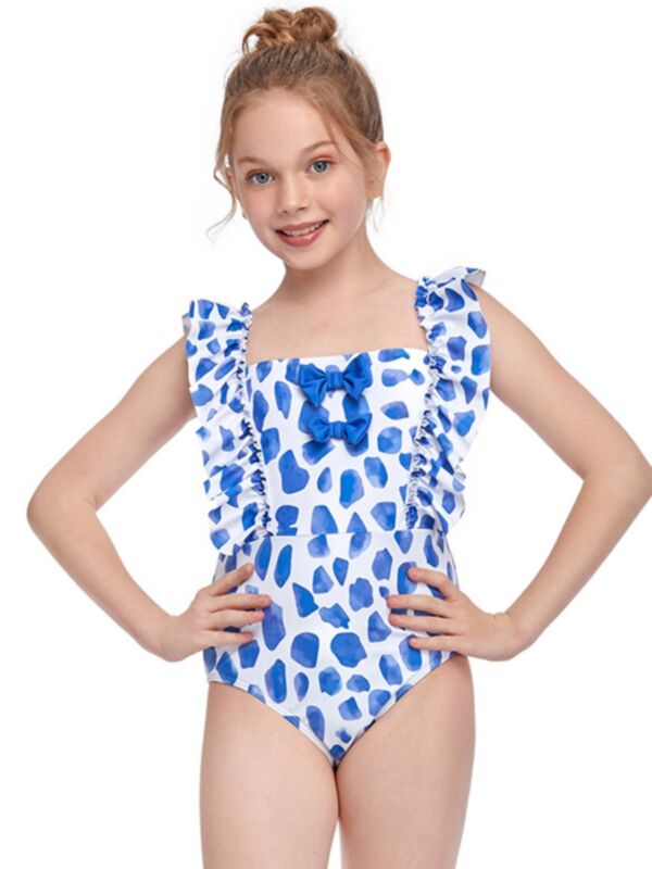 Kid Girl Bow Decor One Piece Swimsuit