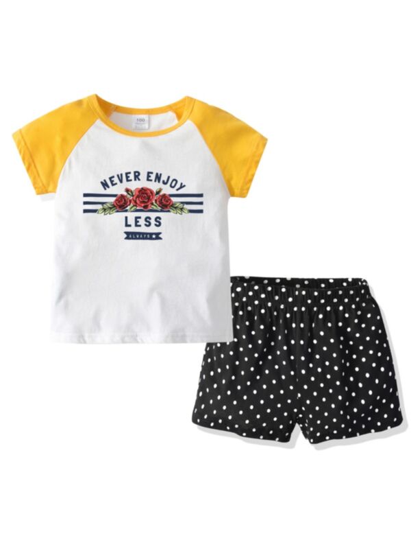 2-Piece Toddler Girl Letter Set Raglan Sleeve Top Match Polka Dots Shorts