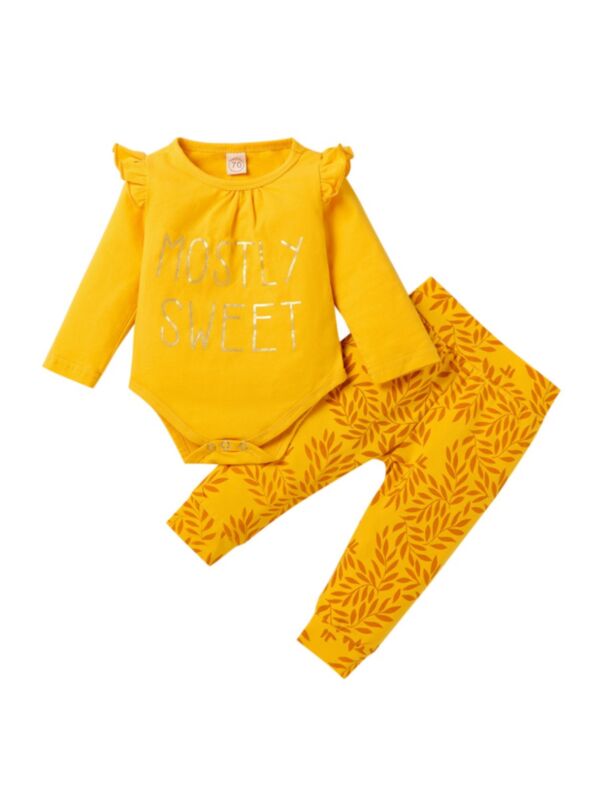 2-Piece Baby Girl MOSTLY SWEET Bodysuit And Floral Print Pants Set
