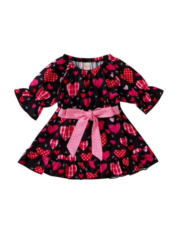 Little Girl Love Heart Belted Dress