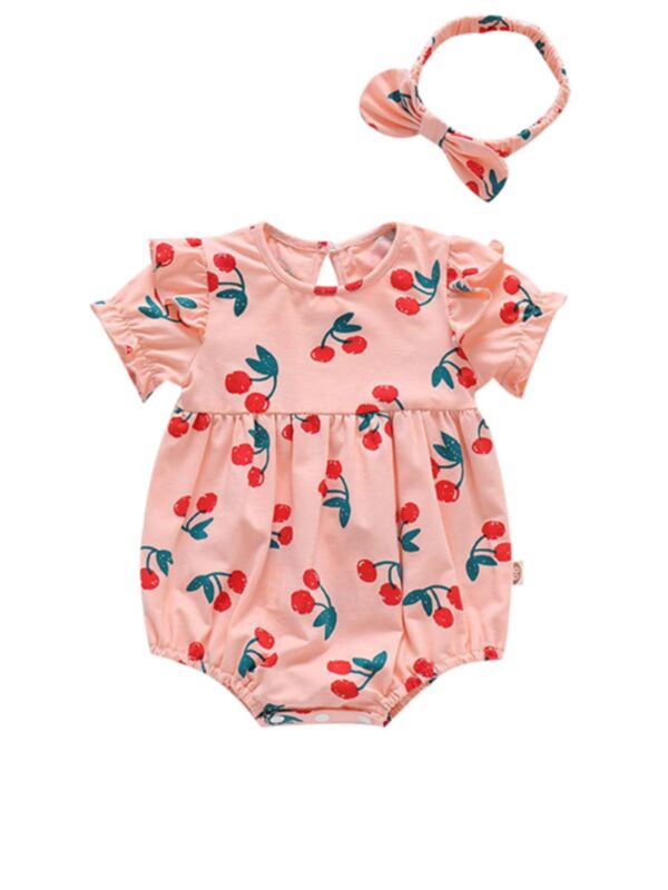 2 Pieces Baby Girl Cherry Bodysuit & Headband