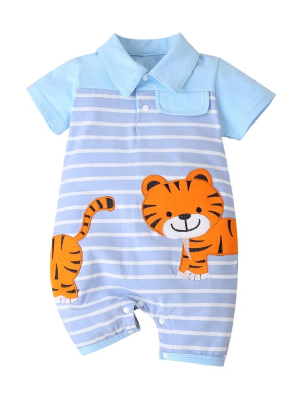 Baby Boy Tiger Stripe Polo Romper