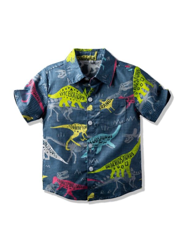 Kid Boy Dinosaur Check Pattern Shirt