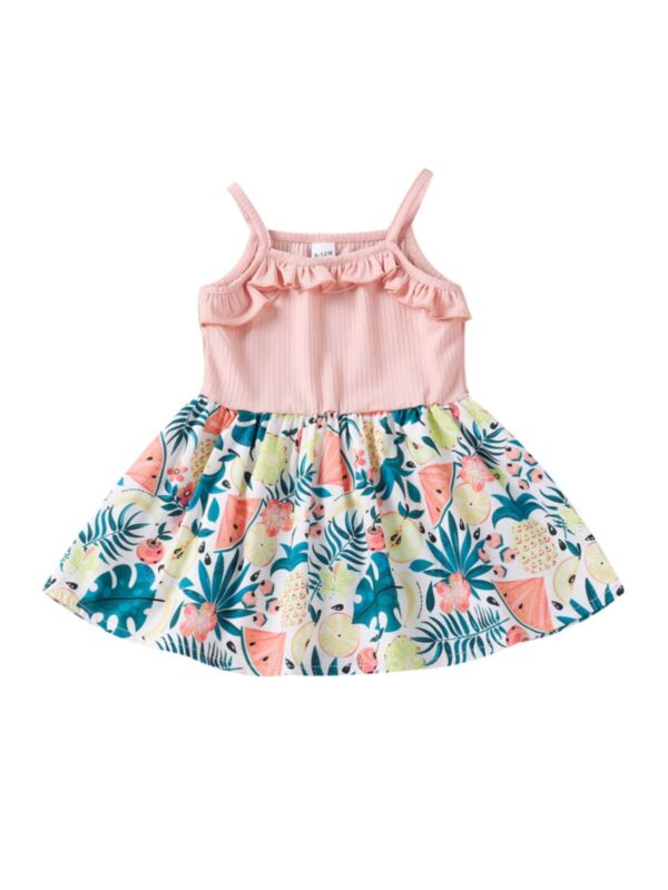 Fruit Print Ruffle Decor Infant Girl Cami Dress
