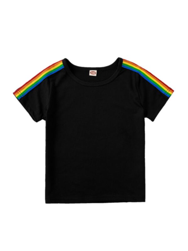 Kid Casual Rainbow Stripe Side T-shirt