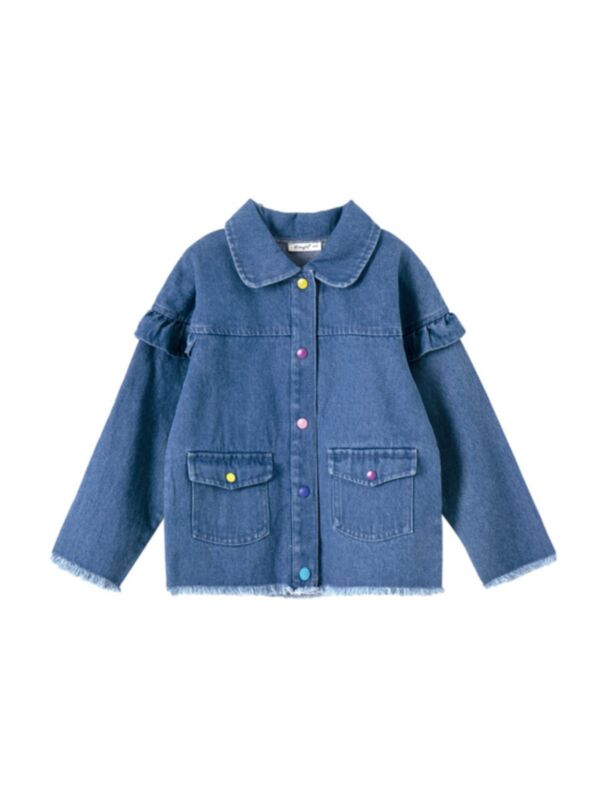 Kid Girl Ruffle Trimed Denim Jacket
