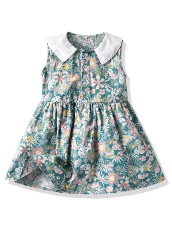 Toddler Girl Contrast Collar Print Tank Dress