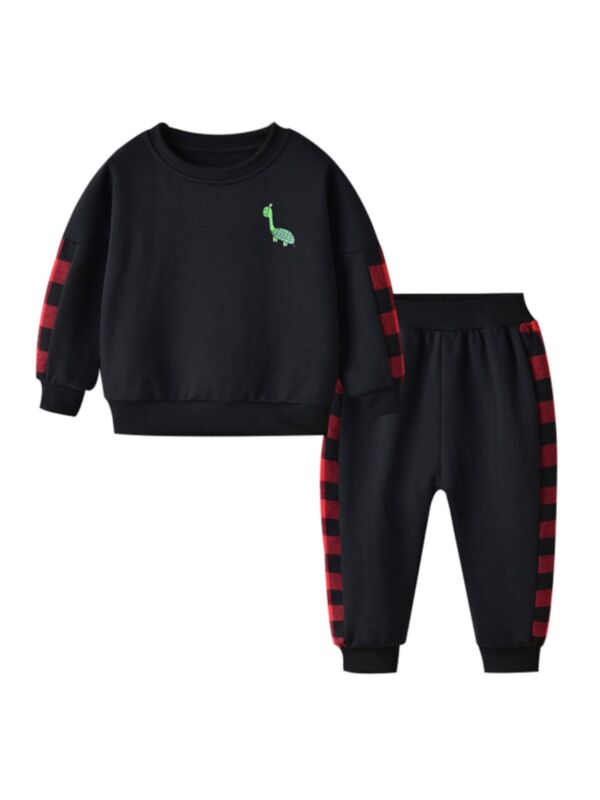 2 Pieces Baby Kid Boy Tortoise Checked Tracksuit Set 