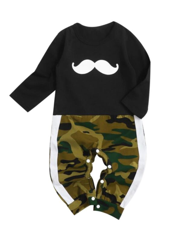 Baby Boy Moustache & Camo Jumpsuit